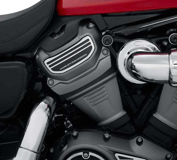 Silver cam sprocket medallions with black detailed and silver Harley-Davidson logo