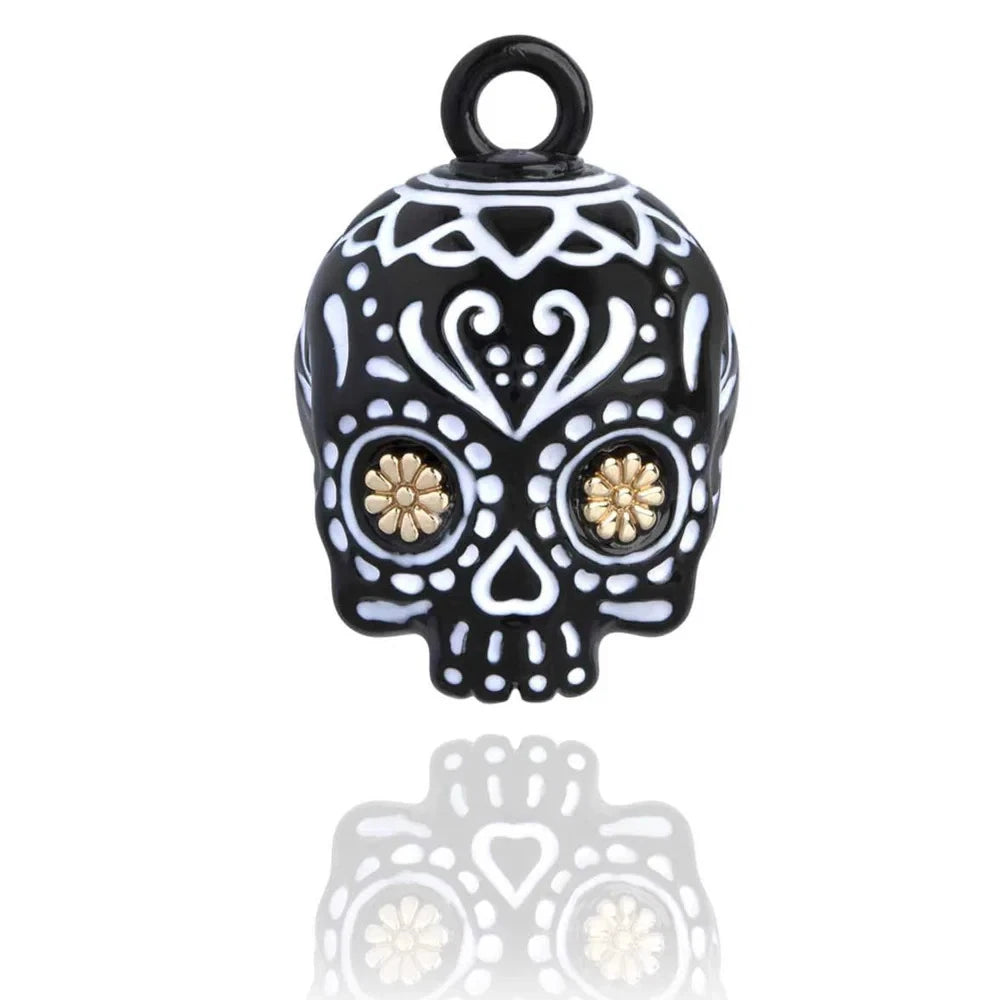 RIDE BELL - BLACK SKULL WITH GOLD FLOWER EYES