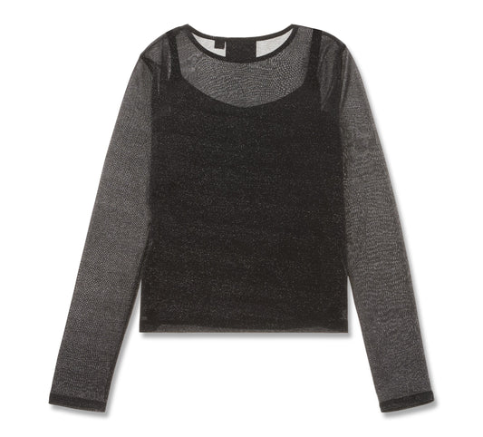 METALLIC DAGGER MESH LONG SLEEVE TOP