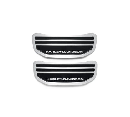 Silver cam sprocket medallions with black detailed and silver Harley-Davidson logo