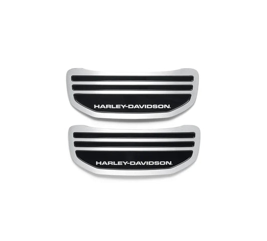 Silver cam sprocket medallions with black detailed and silver Harley-Davidson logo