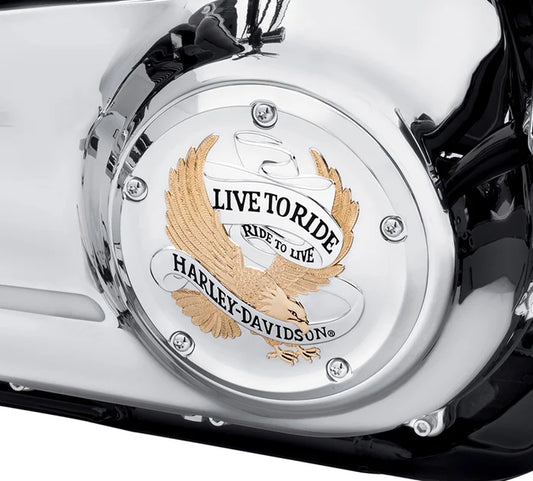 LIVE TO RIDE DERBY COVER - 19+ SOFTAIL (CHROME)