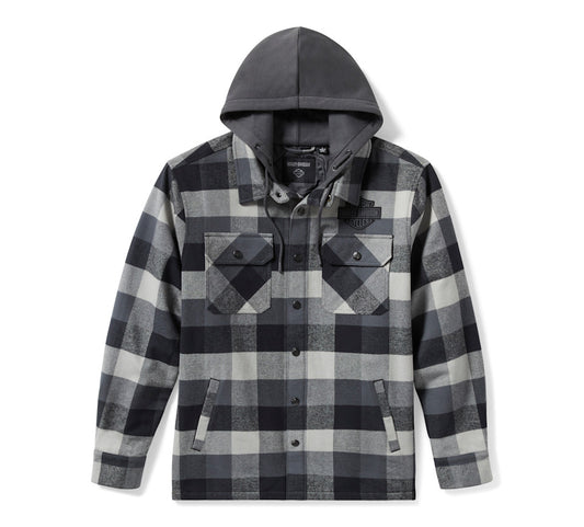 TRAVELER HOODED SHIRT JACKET - PLAID