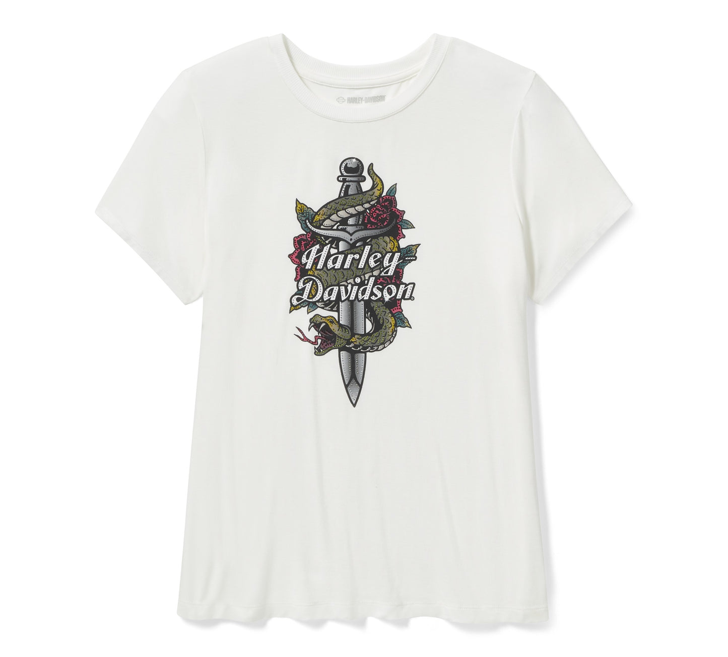 H-D SERPENT ROSE BLING CREW NECK TEE